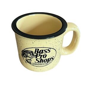 Bass Pro Shops Large Yellow Black Ceramic Mug Bass Fish MO HQ Logo Print
